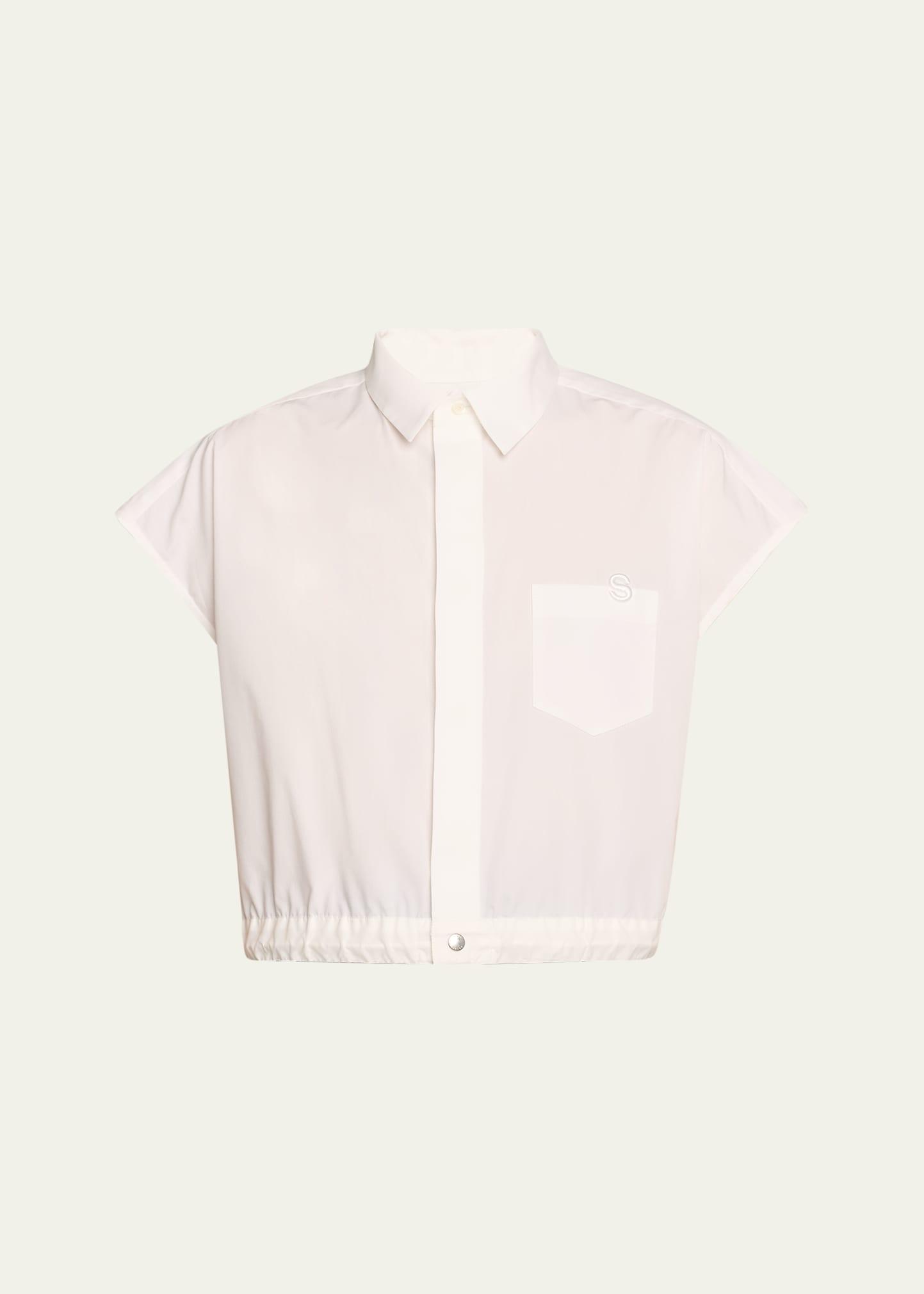 poplin drawsting hem cropped shirt