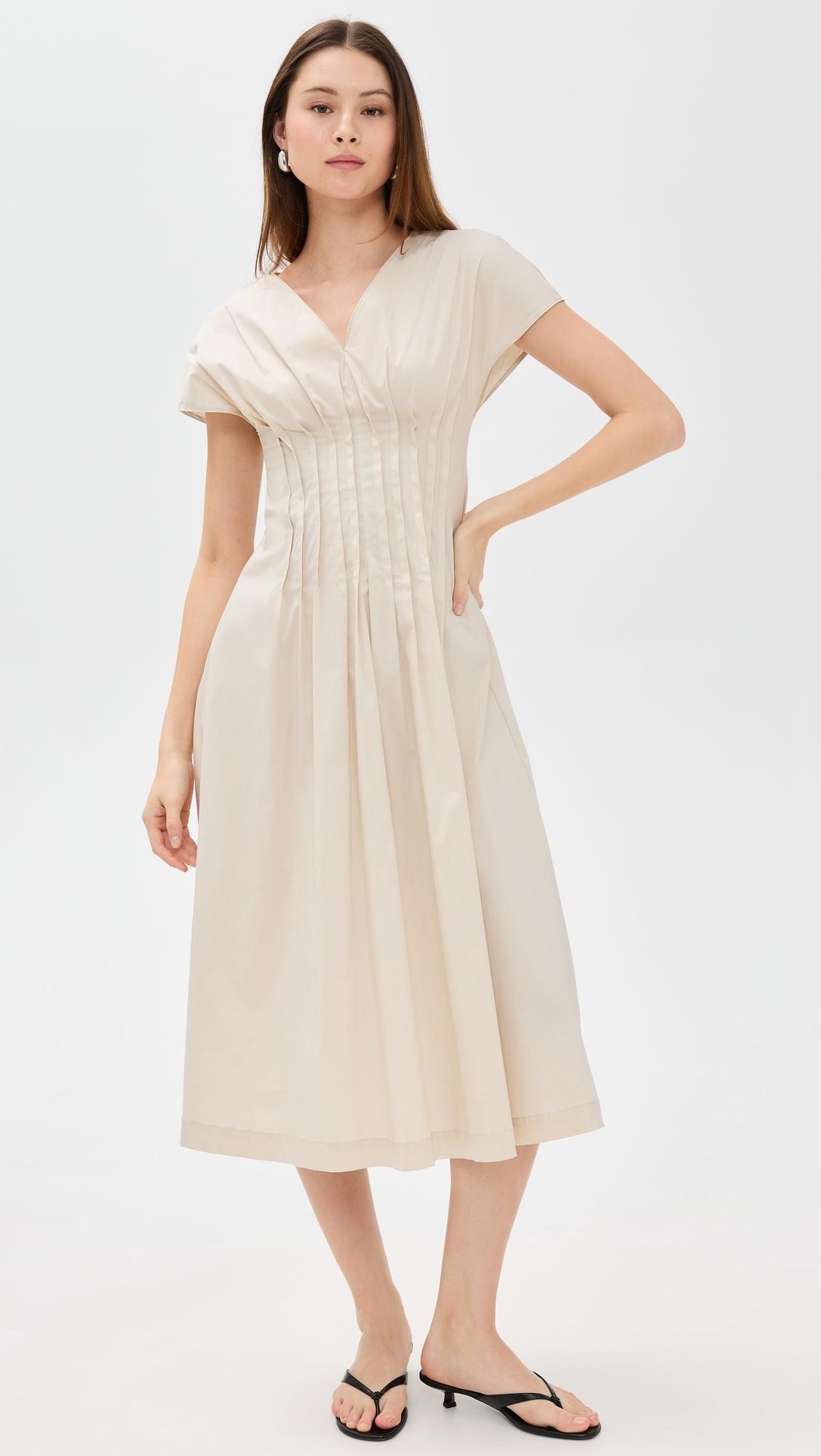 poplin dress with mini pleats at waist