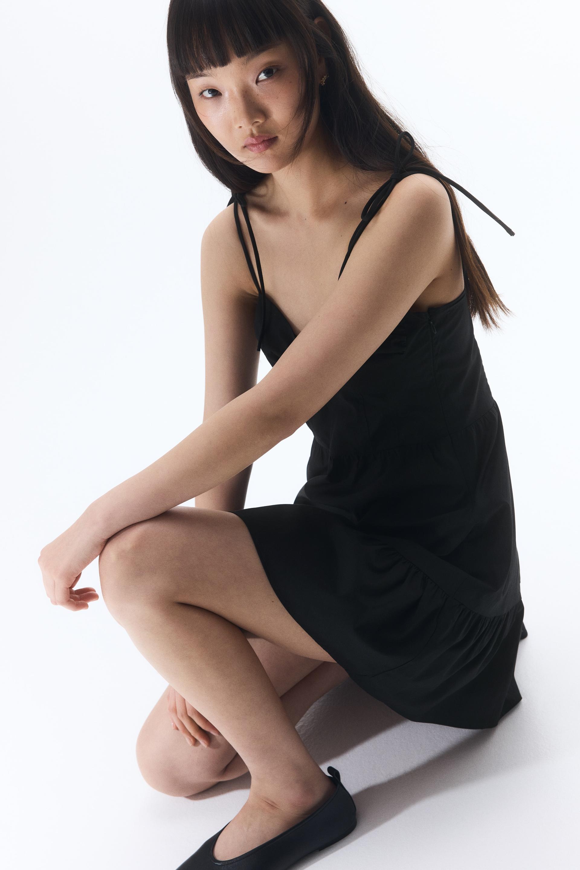 poplin dress with tie-top shoulder straps