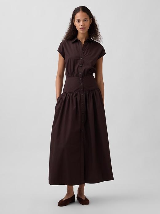 poplin drop-waist maxi shirtdress