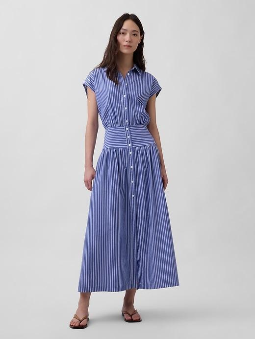 poplin drop-waist maxi shirtdress