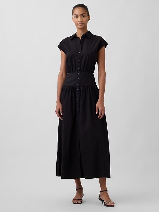poplin drop-waist maxi shirtdress