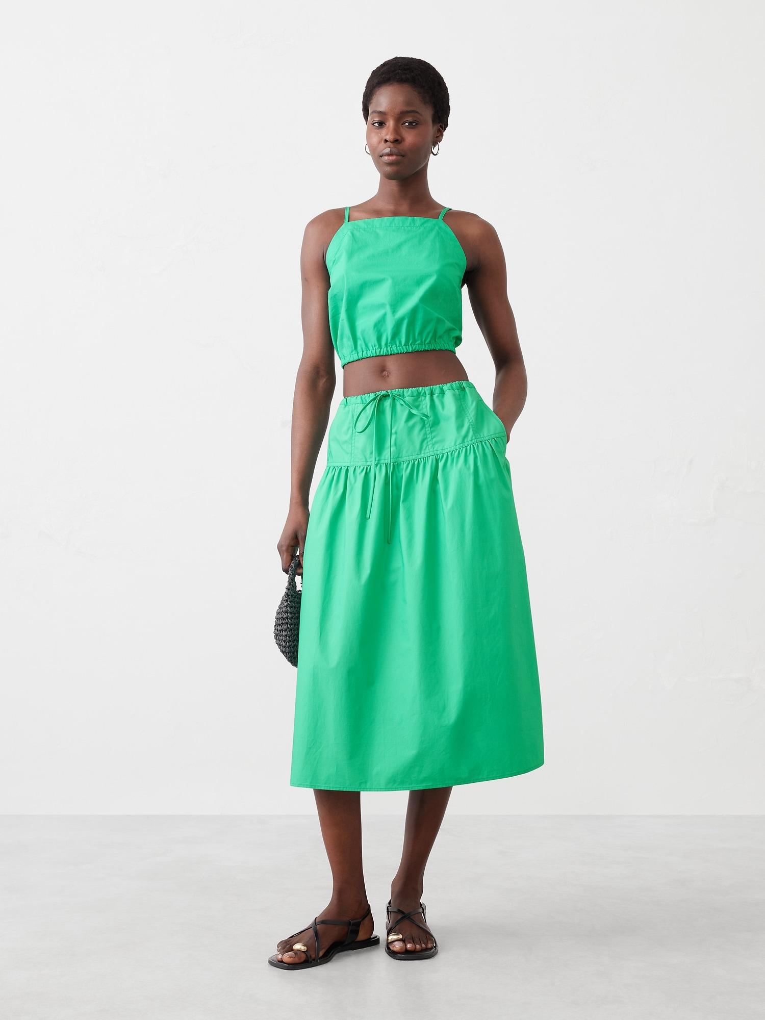 poplin drop-waist midi skirt