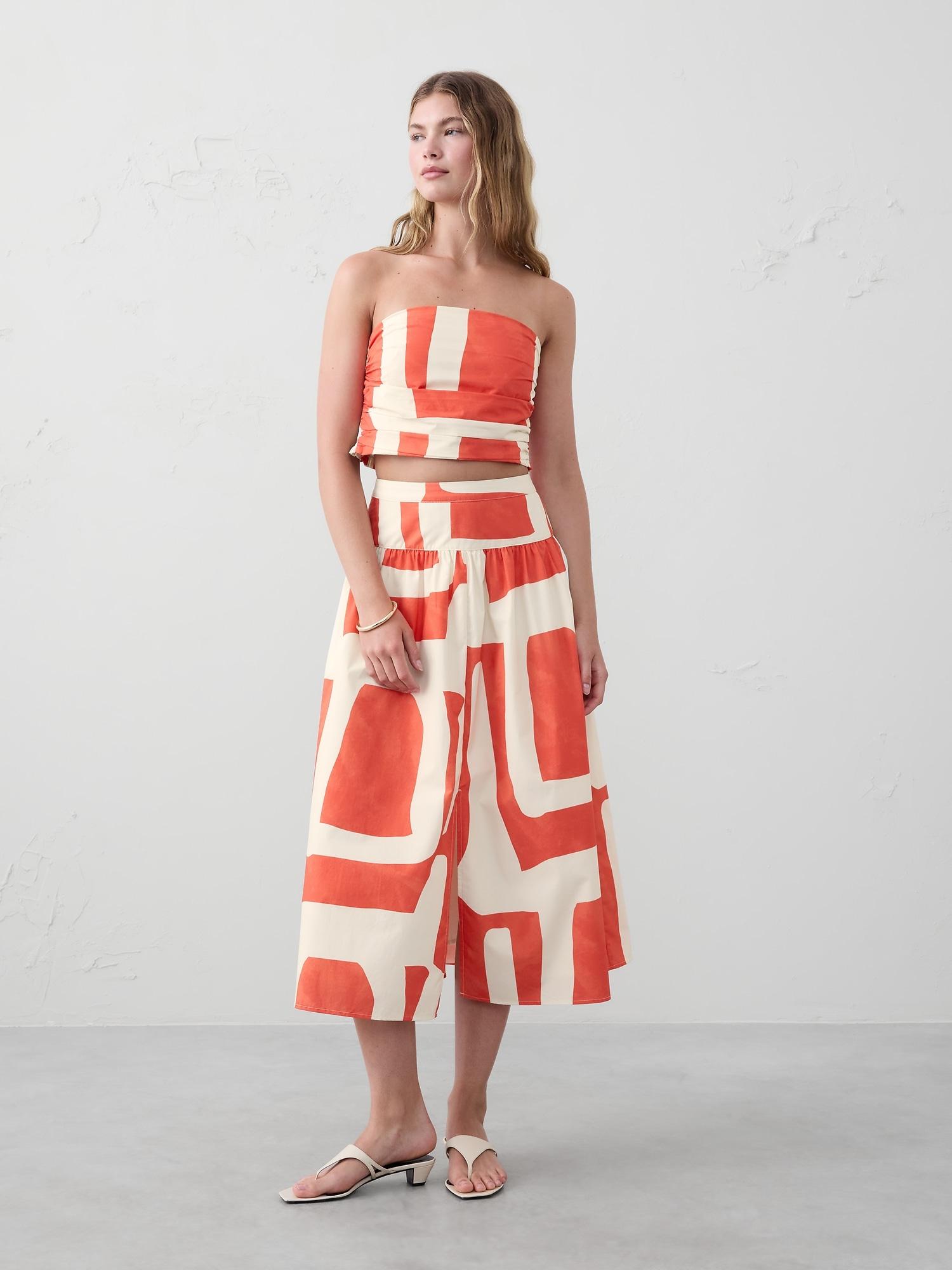 poplin dropped-waist maxi skirt