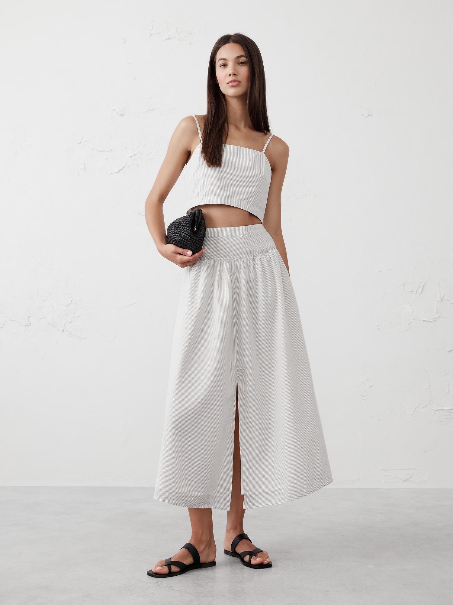 poplin dropped-waist maxi skirt