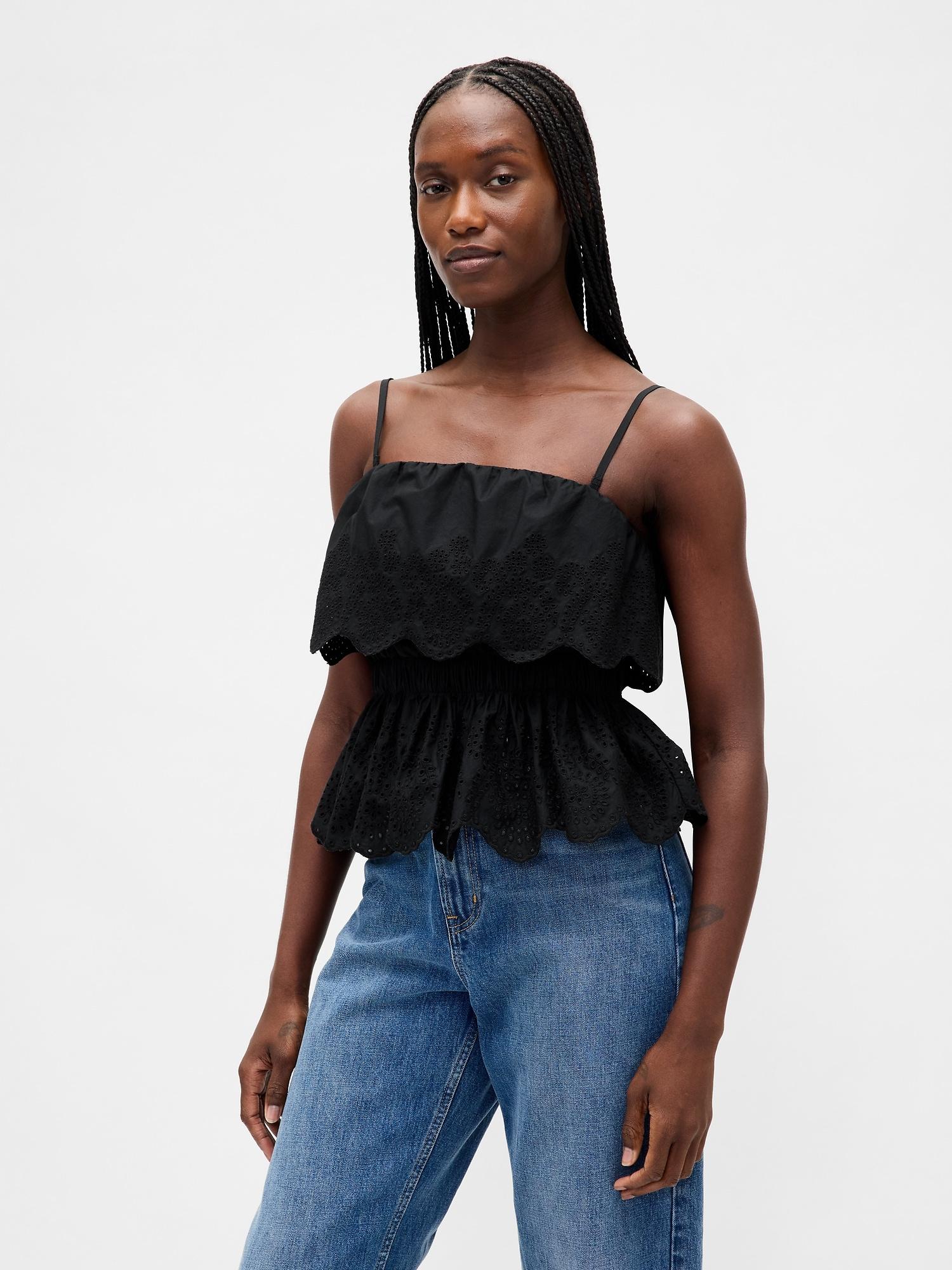 poplin eyelet ruffle top