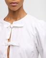 poplin front-tie peplum blouse with puffed-sleeves