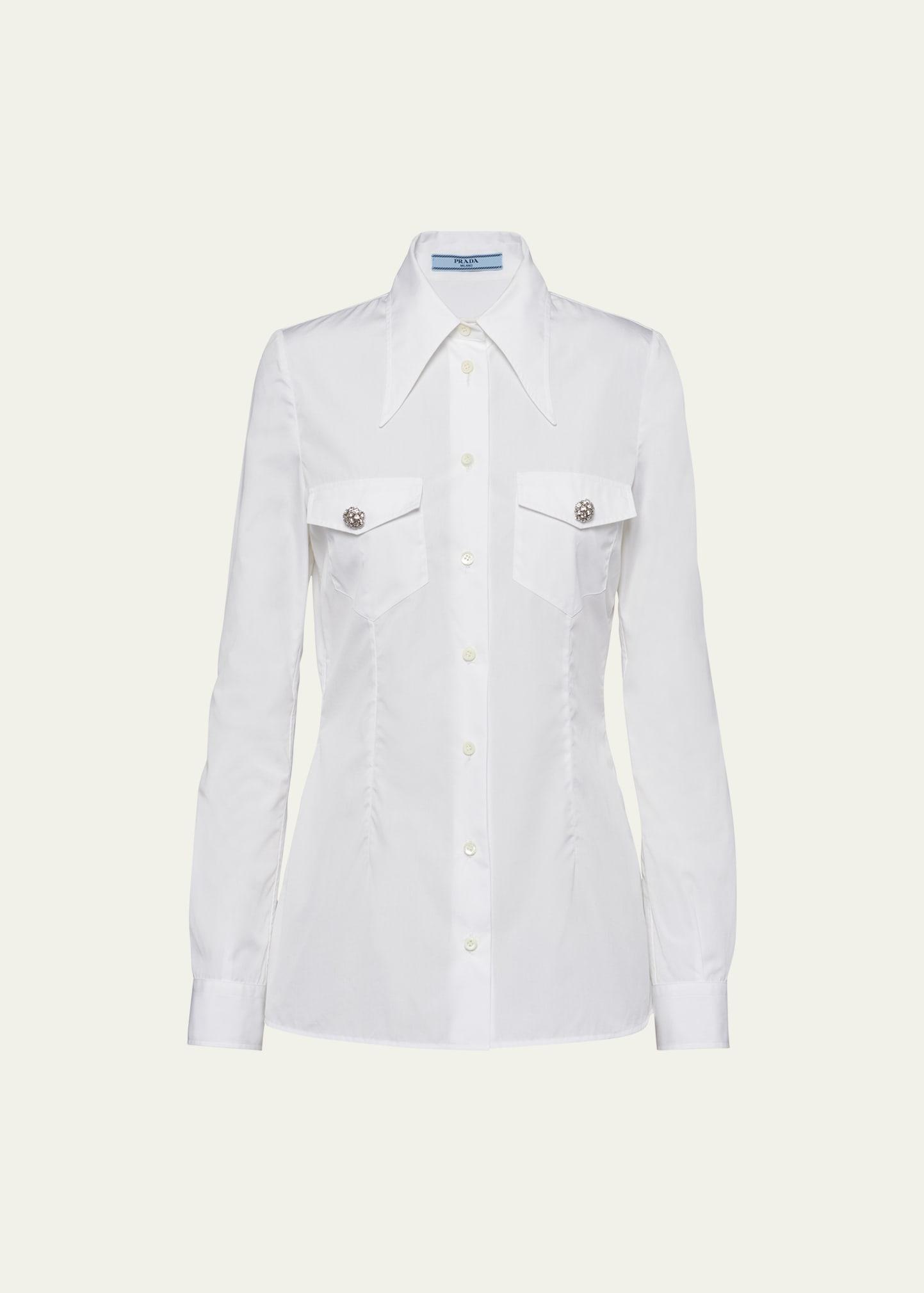 poplin long-sleeve top with crystal buttons