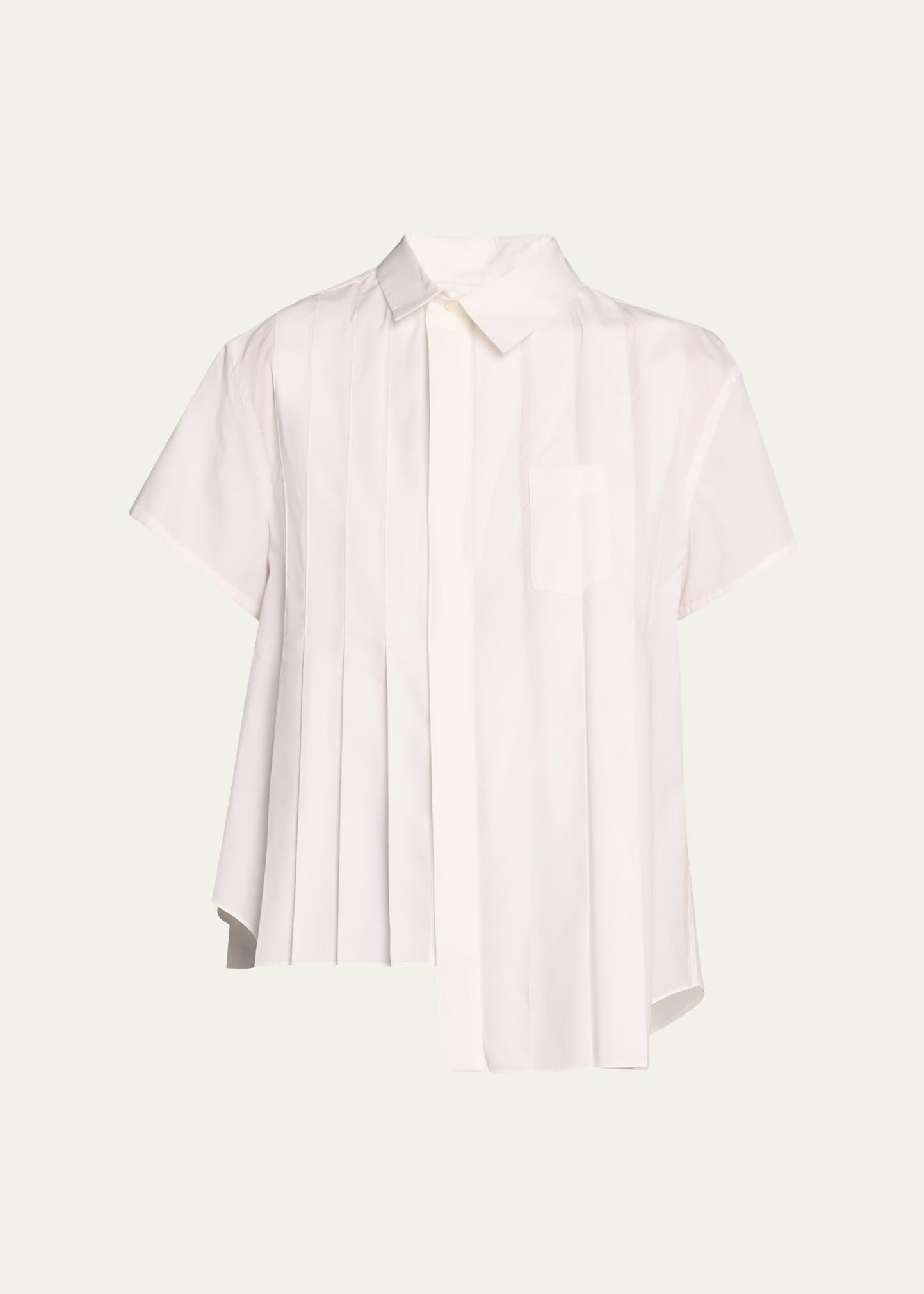 poplin pleated asymmetric button-front shirt