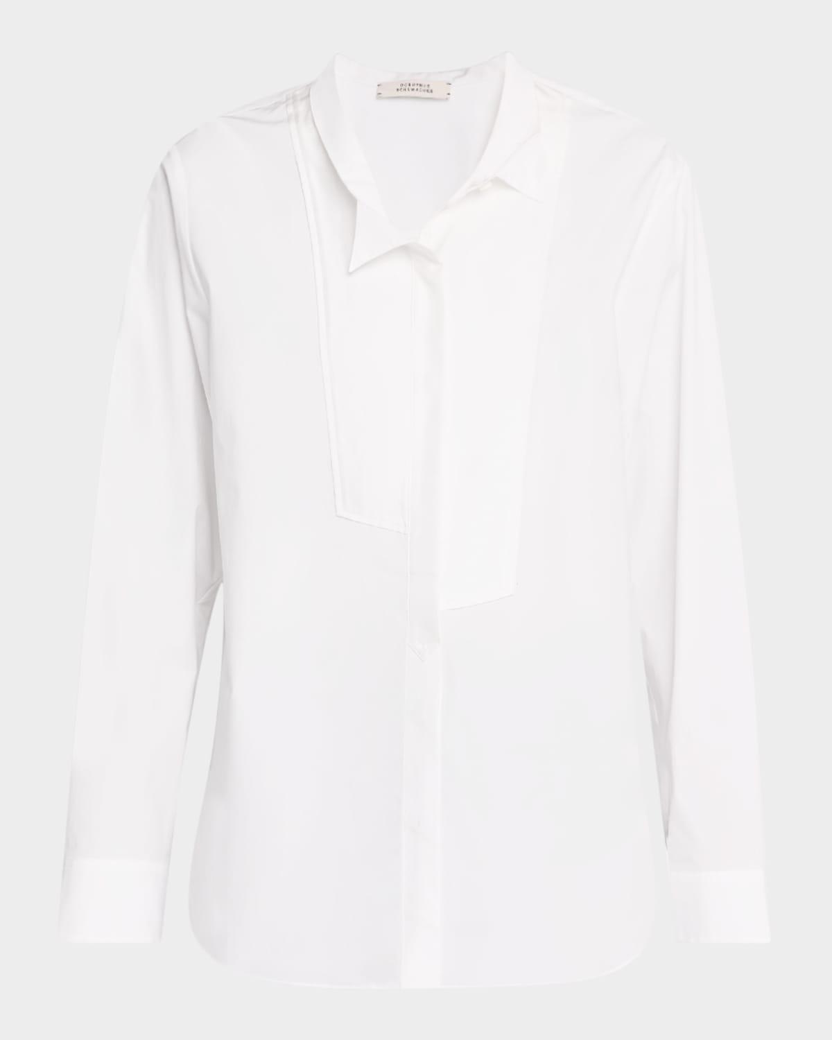 poplin power asymmetric button-down blouse