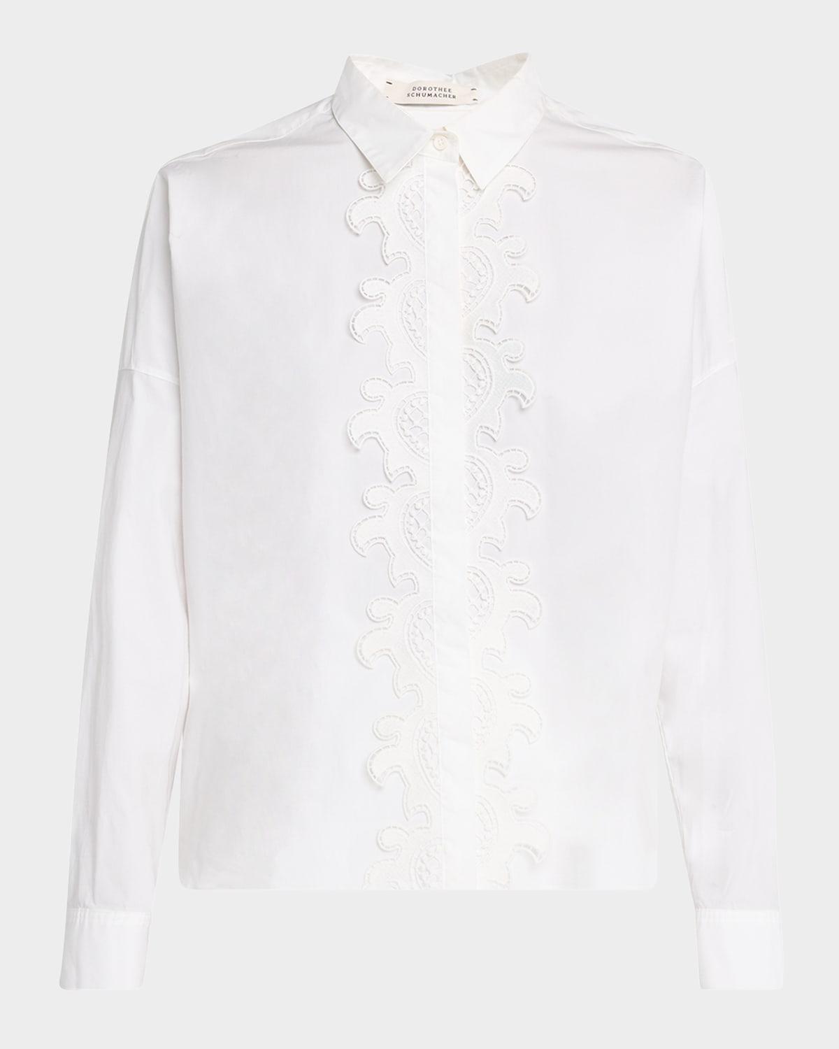 poplin power button-down blouse
