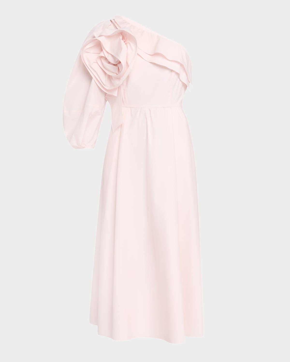 poplin power flower applique midi dress