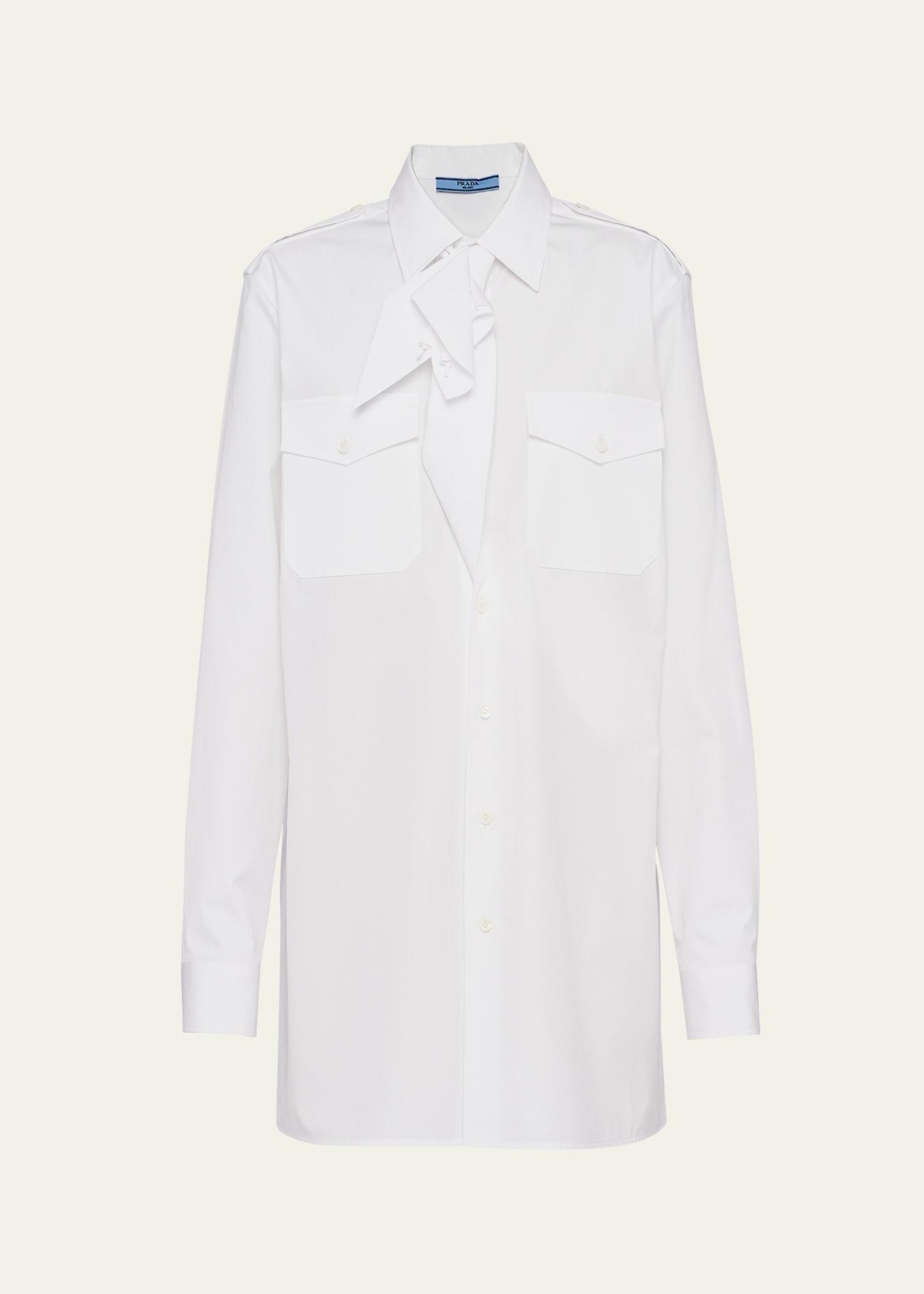 poplin scarf-neck overshirt