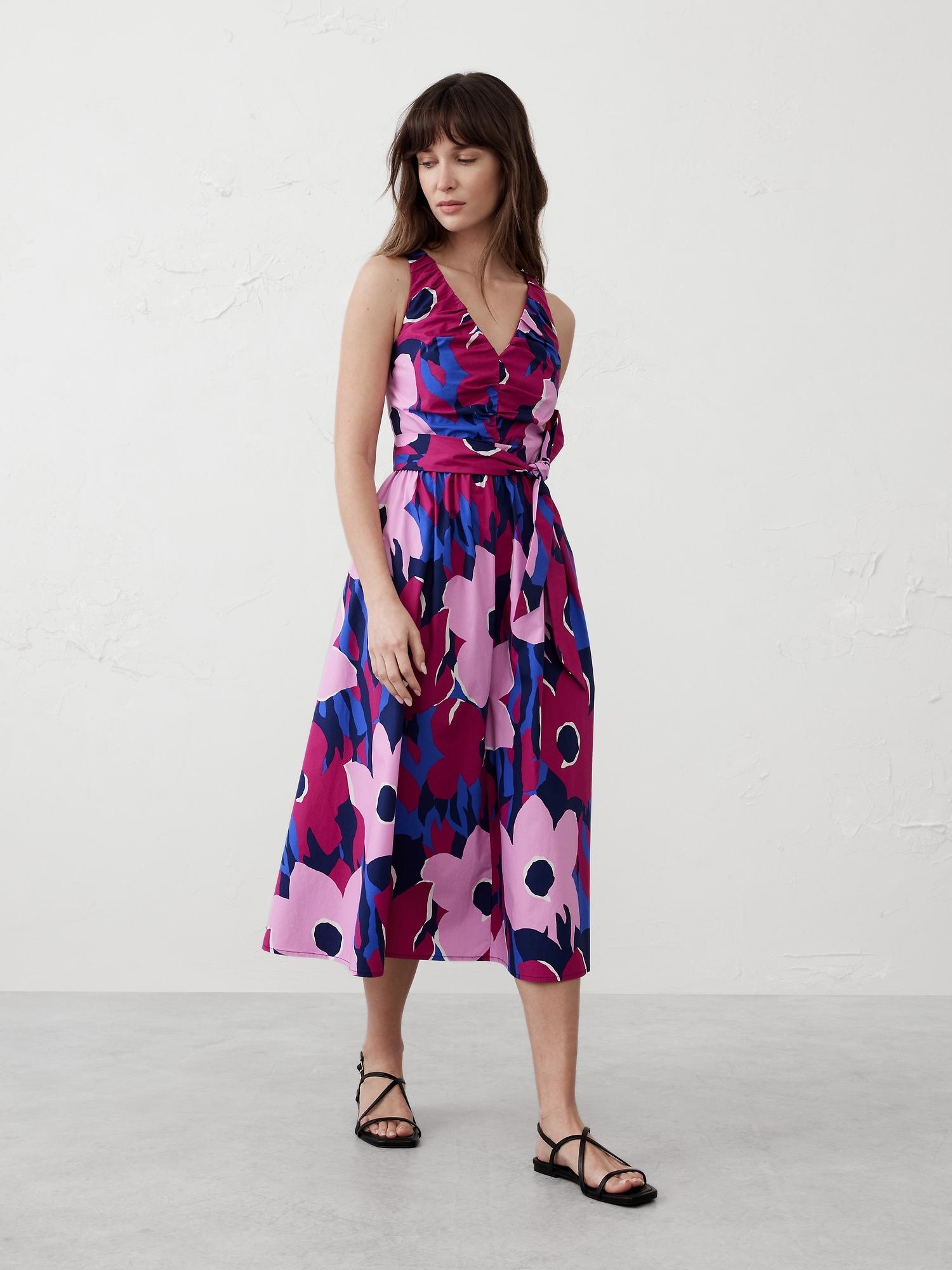 poplin shirred midi dress