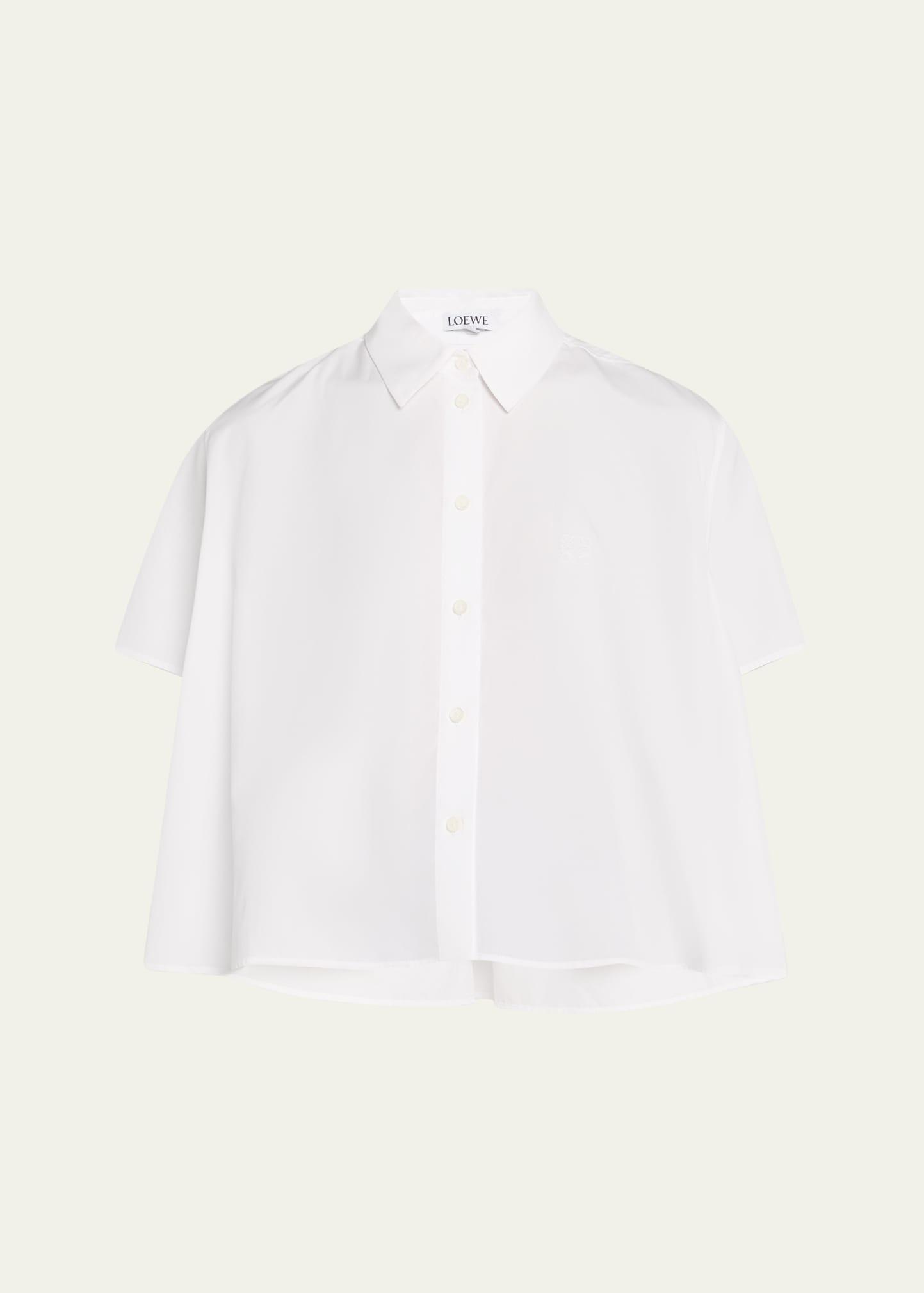 poplin short-sleeve trapeze blouse