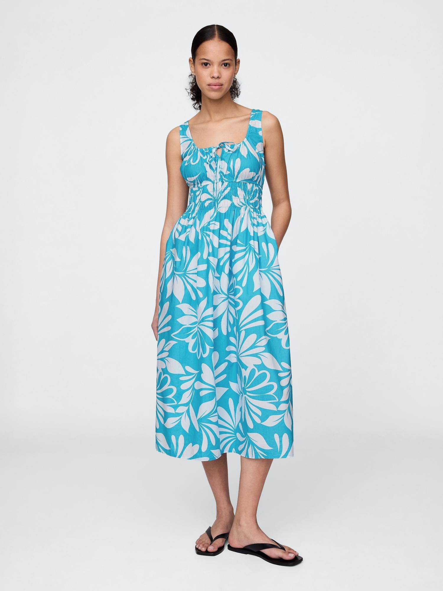 poplin smocked midi dress
