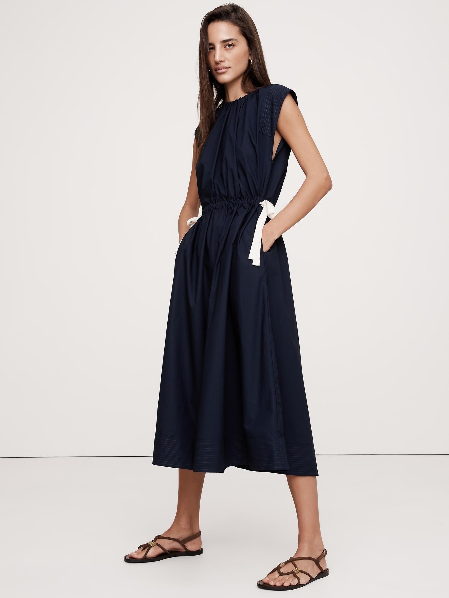 poplin tie-waist midi dress
