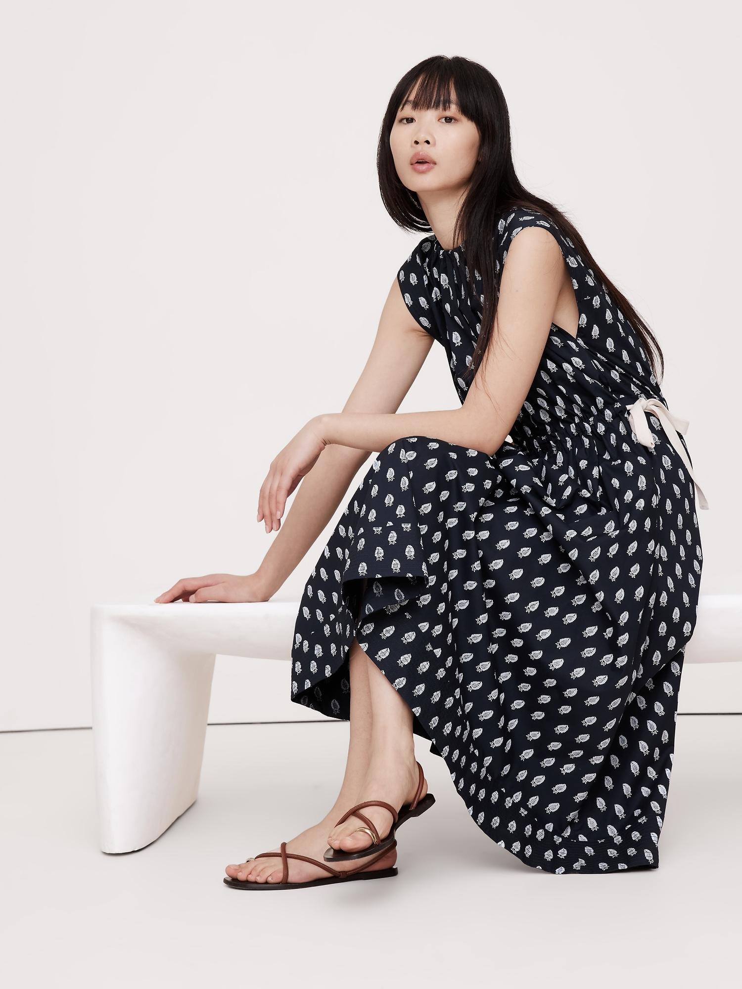 poplin tie-waist midi dress