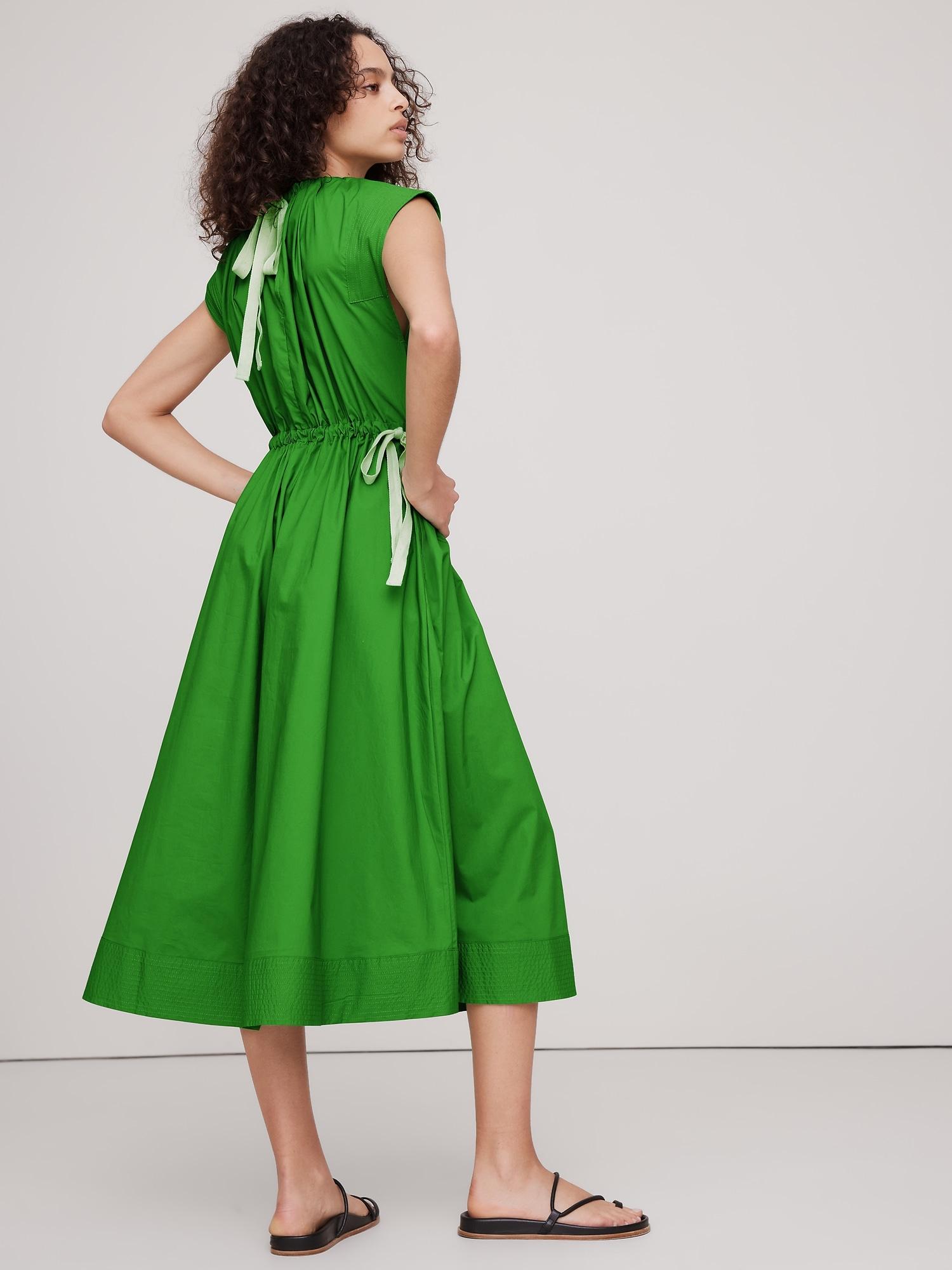 poplin tie-waist midi dress