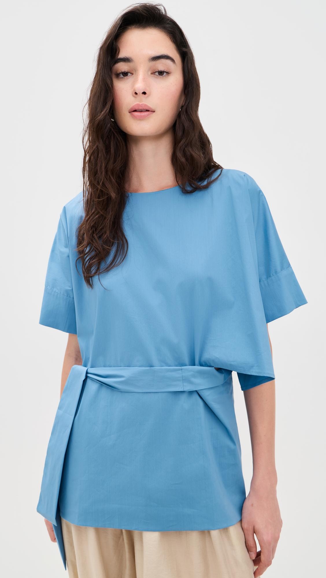 poplin top with tie waist