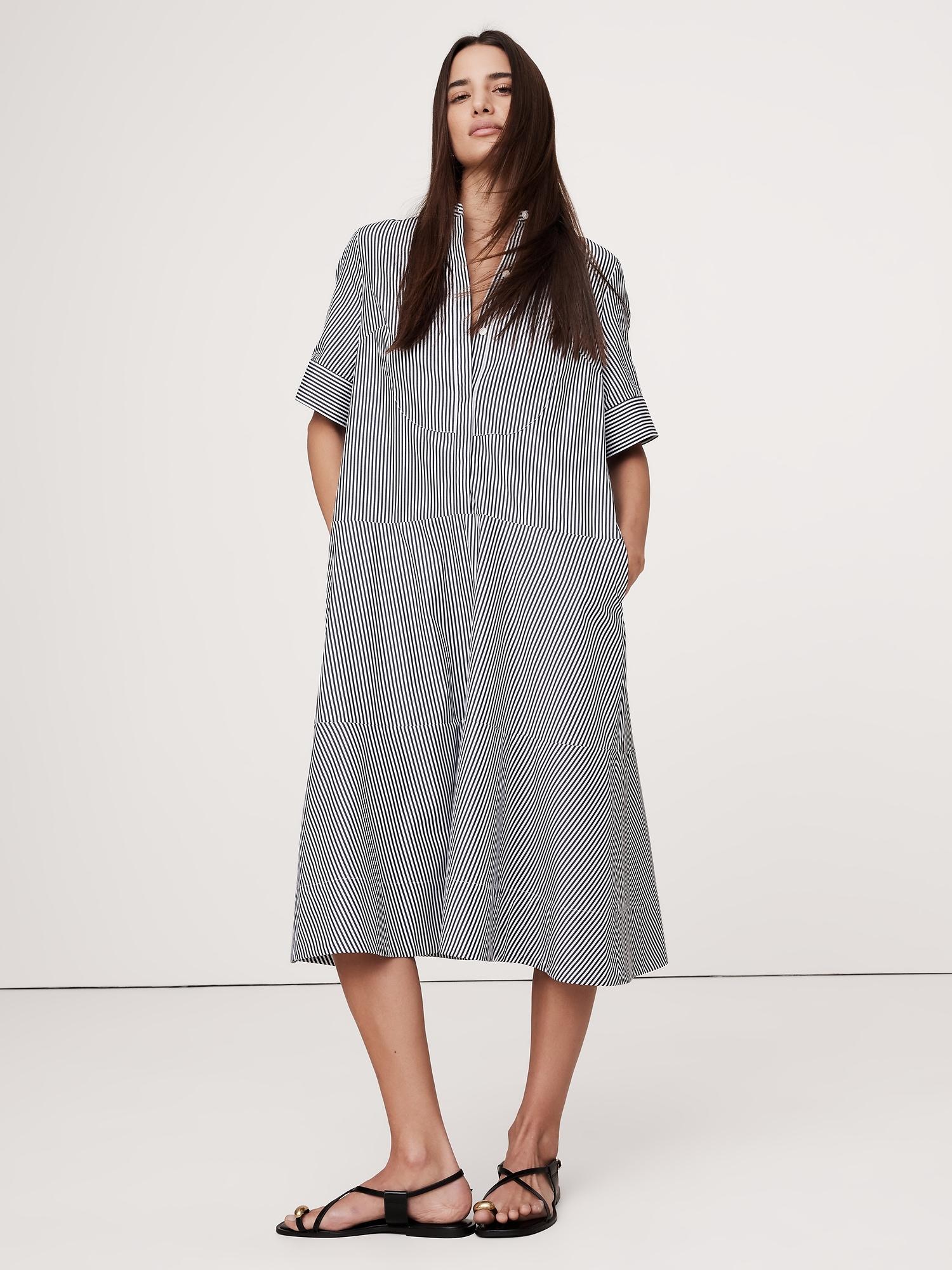 poplin tuxedo-front midi dress