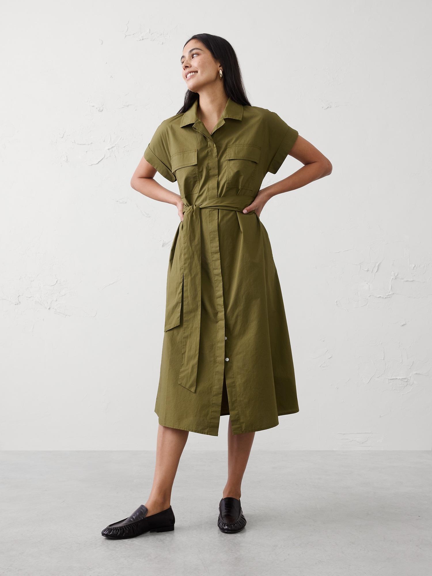poplin utility midi shirtdress