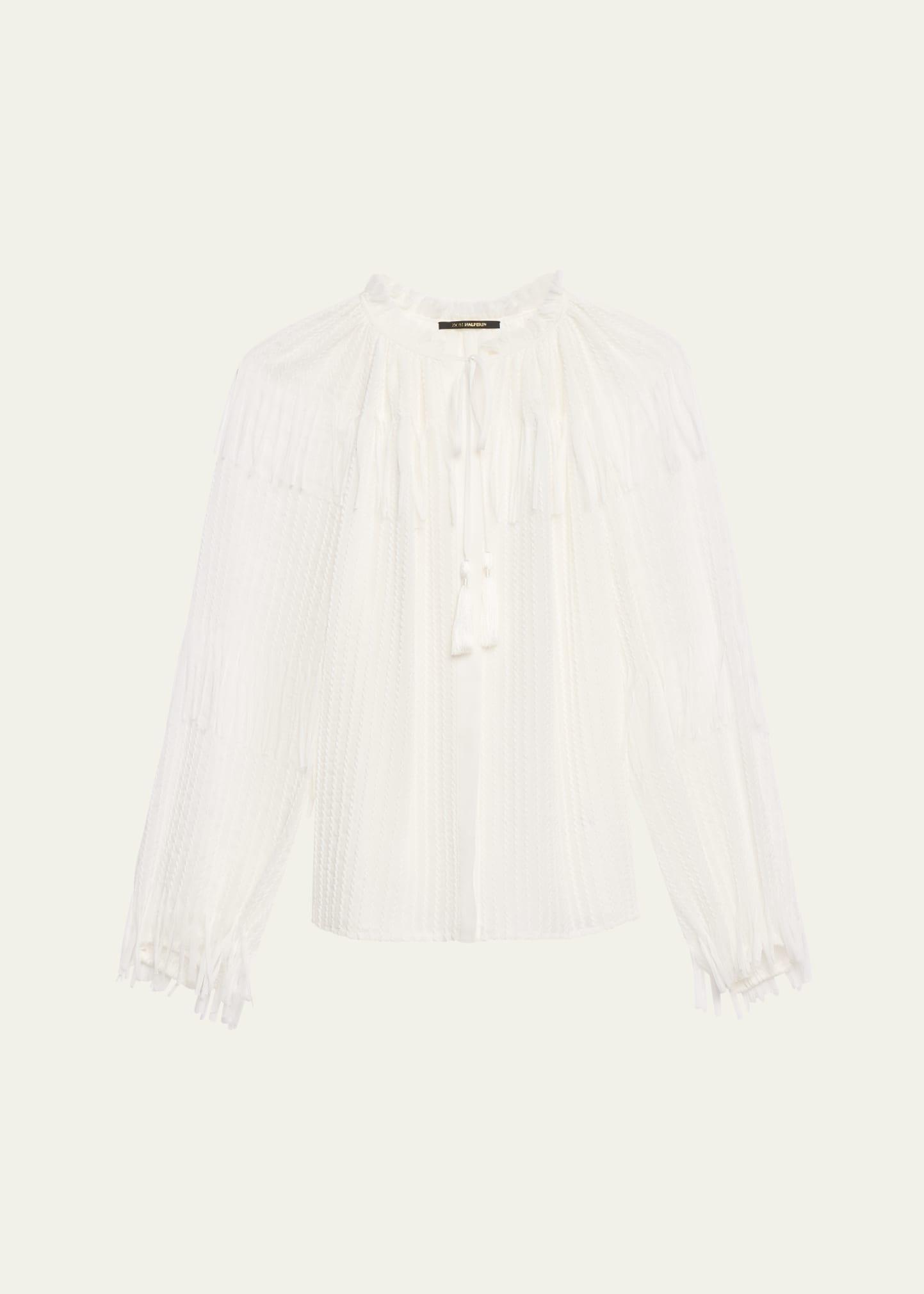 poppi tie-neck fringe chiffon blouse
