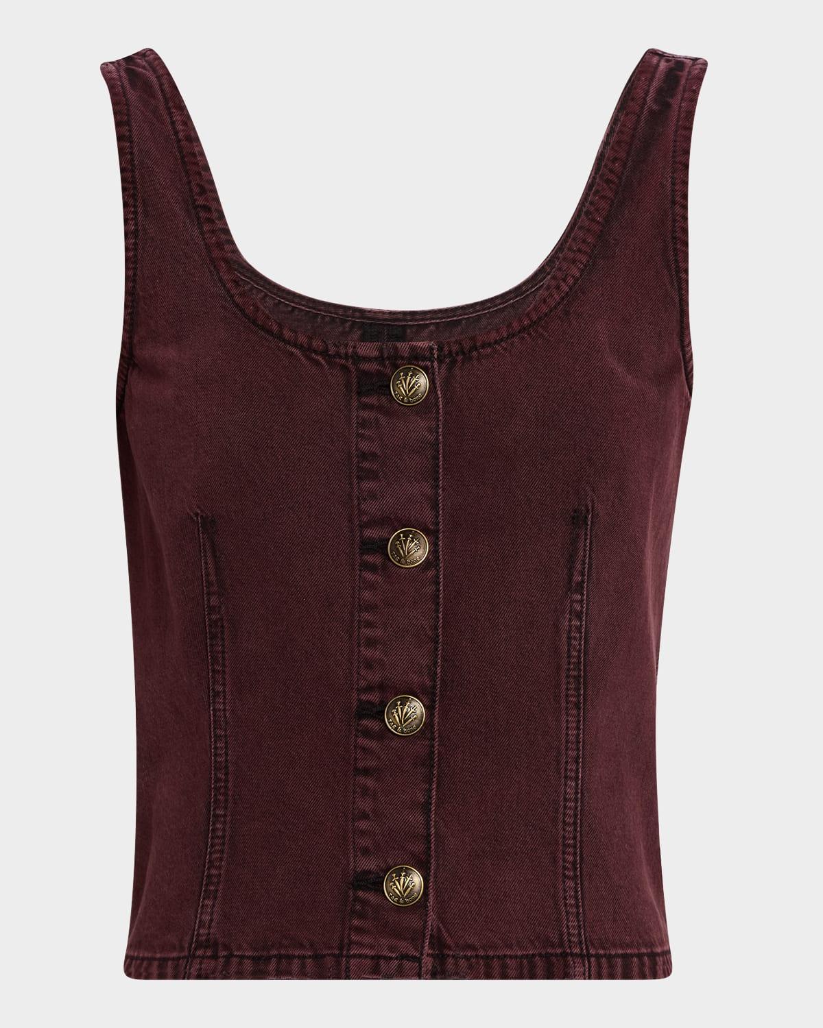poppy button-front denim tank top