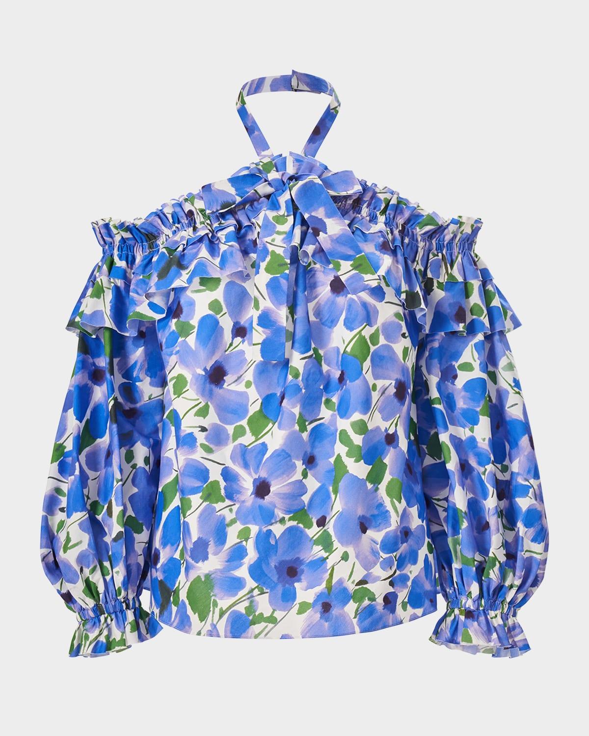 poppy-print halter off-the-shoulder top