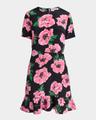 poppy-print short-sleeve ruffle mini dress