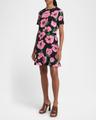 poppy-print short-sleeve ruffle mini dress