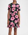 poppy-print short-sleeve ruffle mini dress