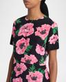 poppy-print short-sleeve ruffle mini dress