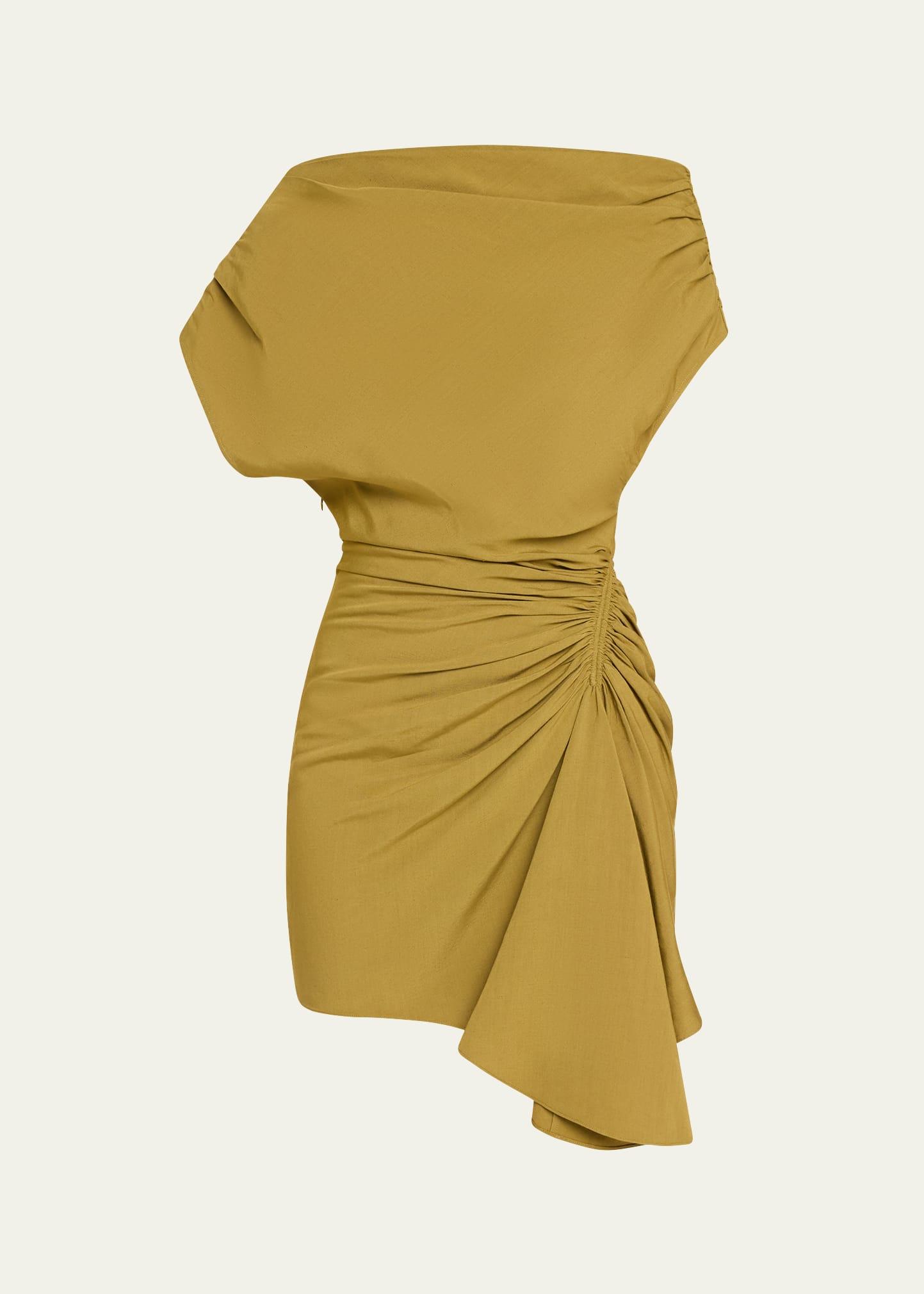 poppy ruched off-the-shoulder mini dress