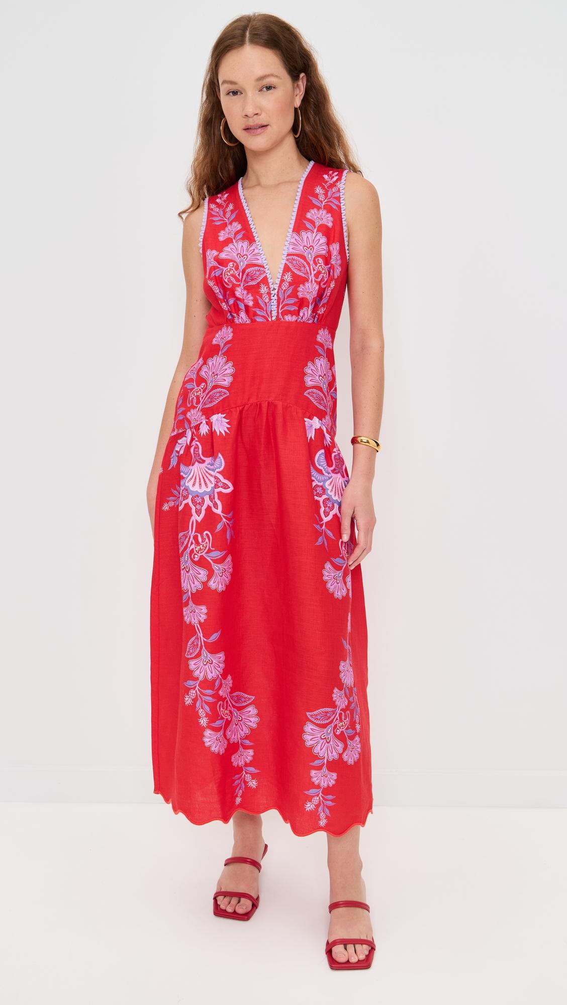 porcelain garden red midi dres