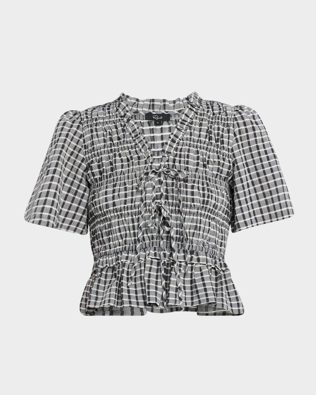 Portia Check Tie Front Top – 