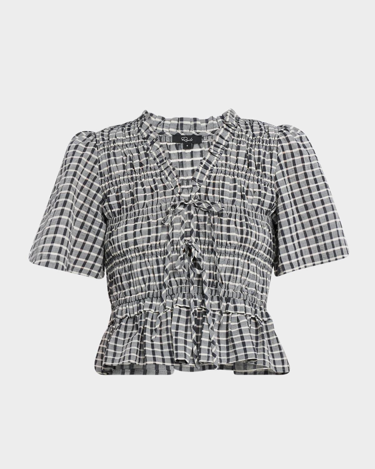 portia check tie-front top