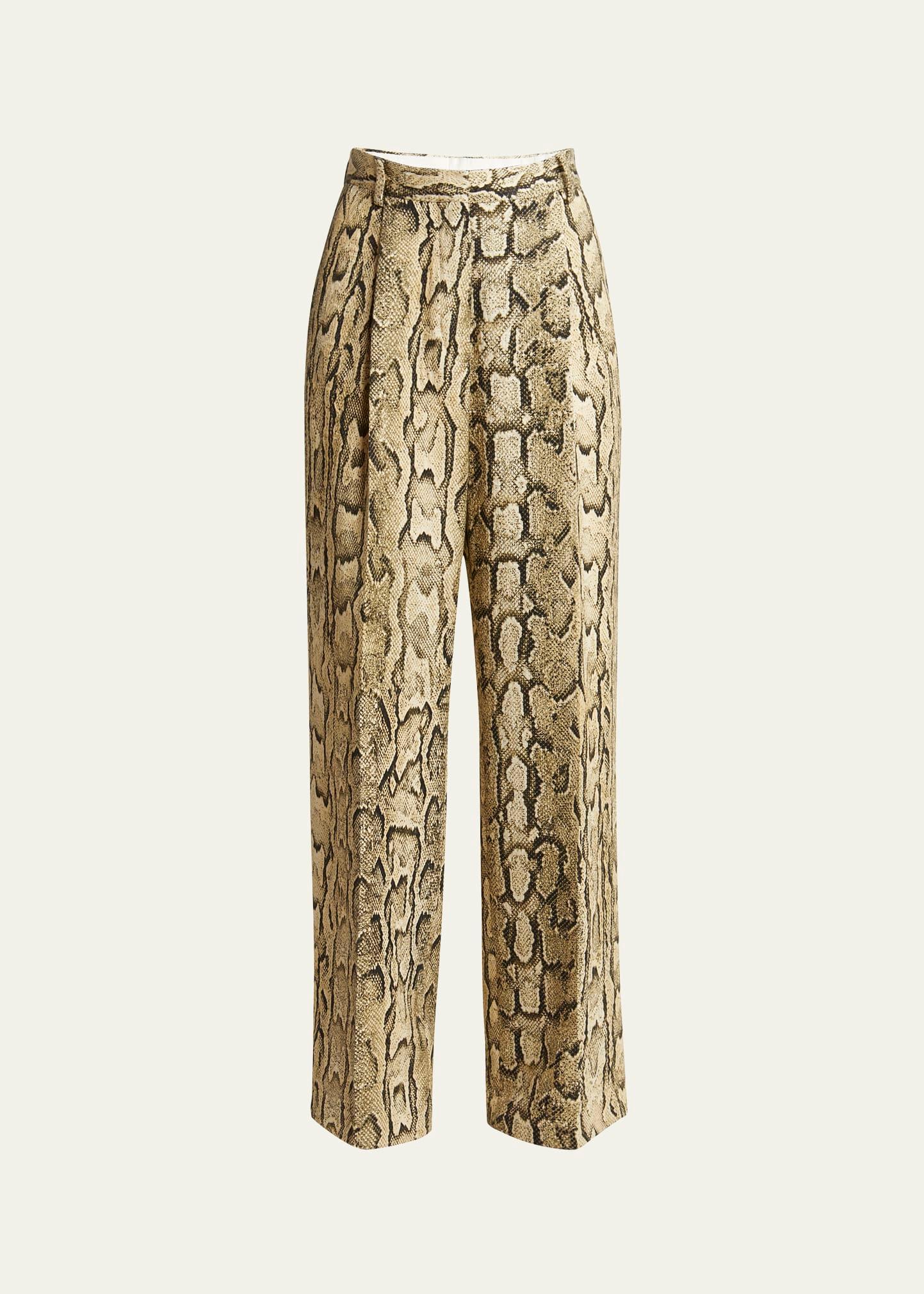portias snakeskin-print pleated wide-leg pants