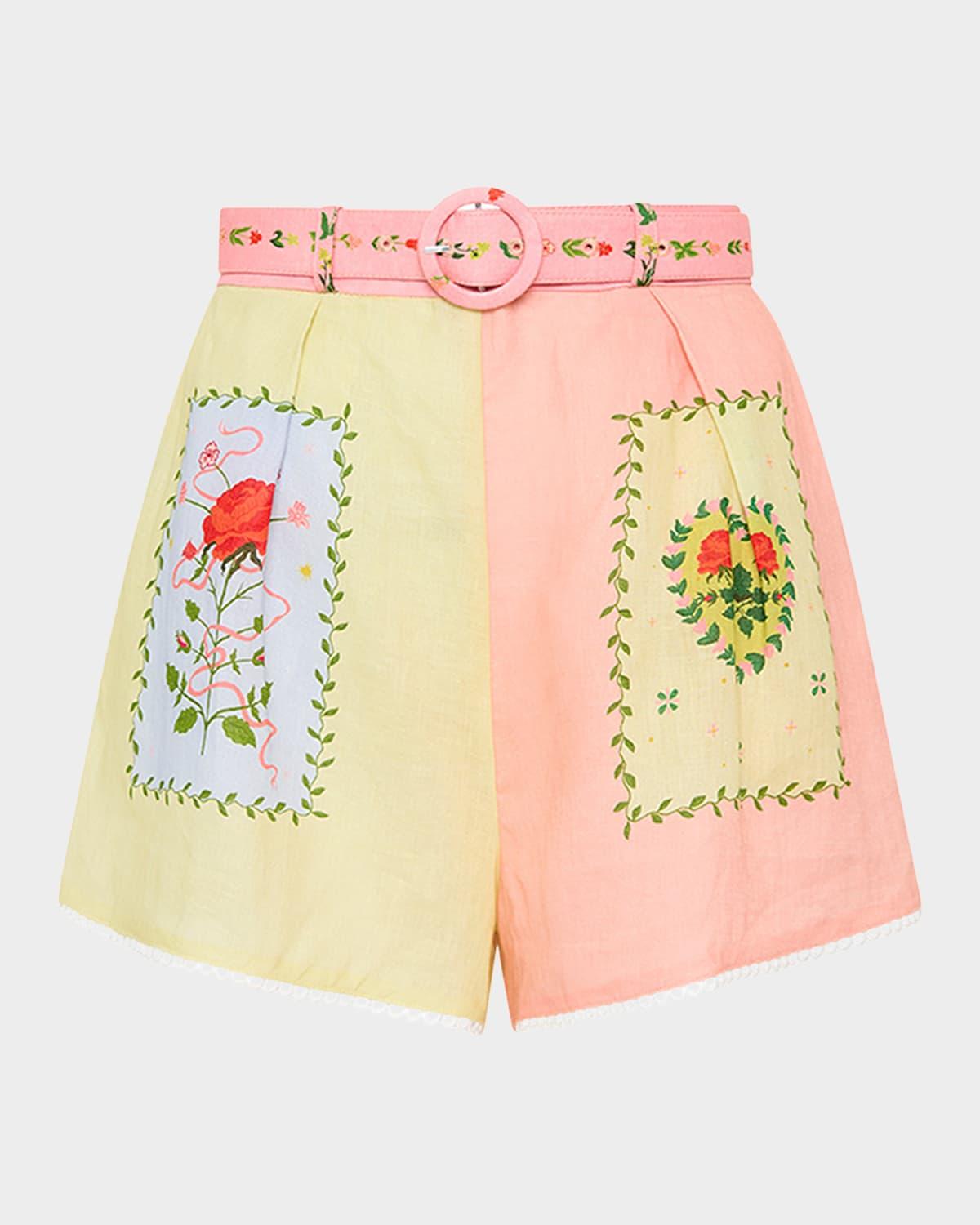 porto siesta tile-print linen shorts