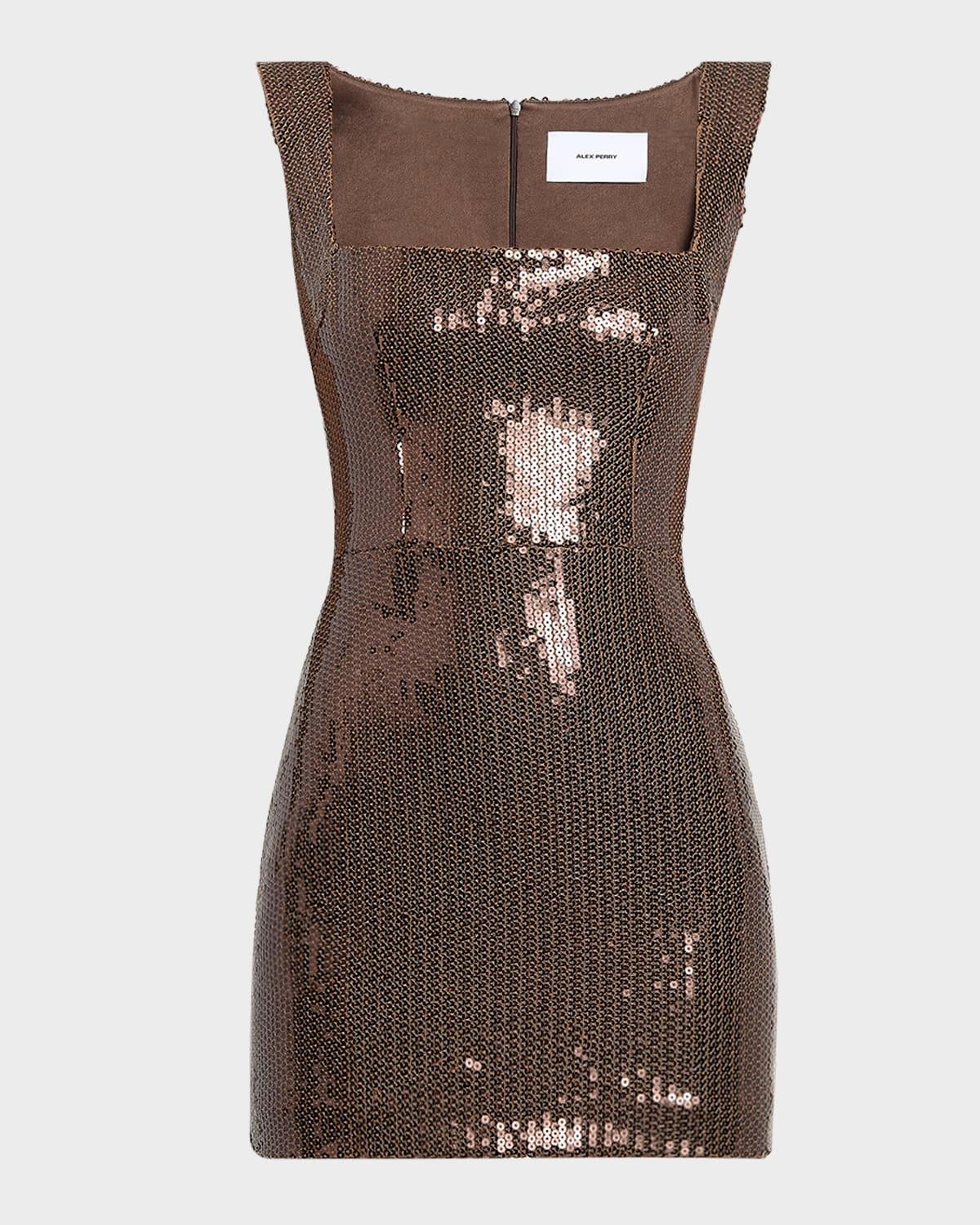 portrait-neck sleeveless sequined mini dress