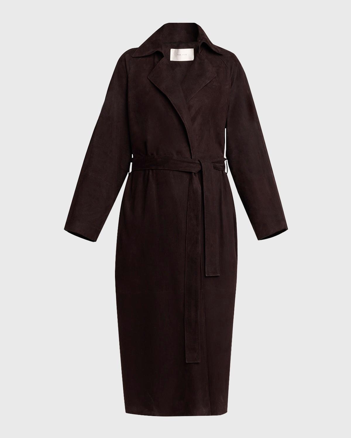 poseidone belted suede trench coat