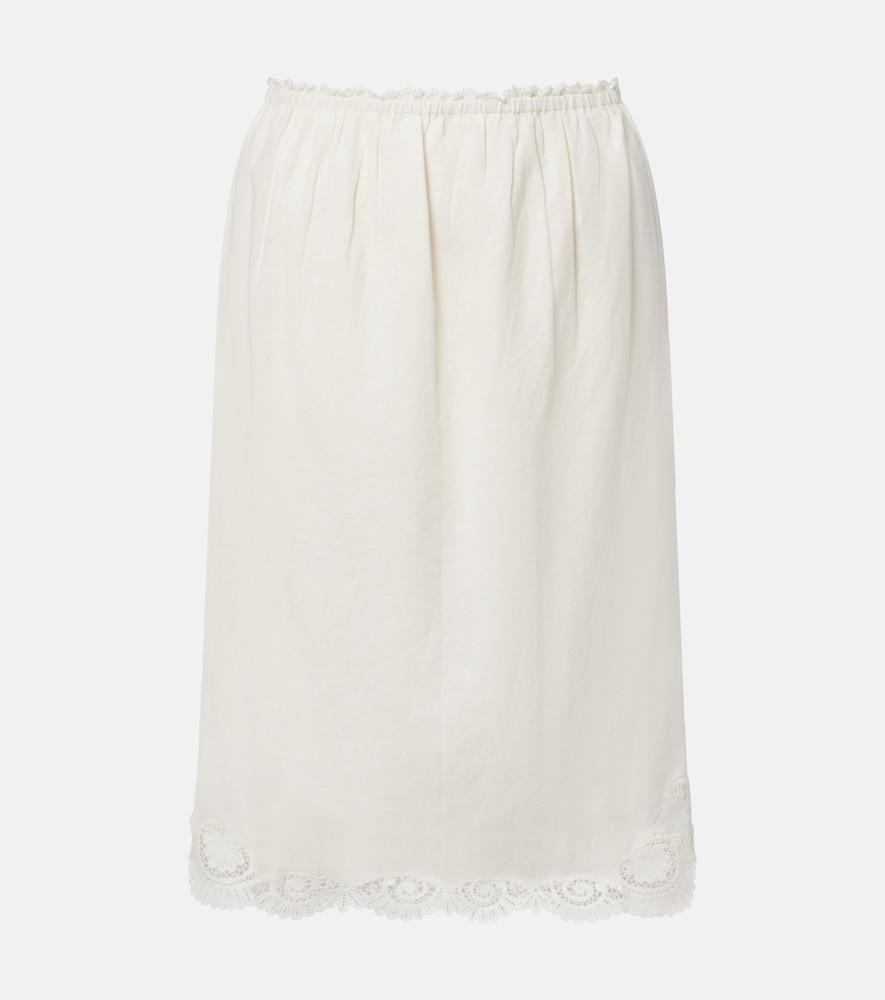 posse darya embroidered linen and cotton midi skirt