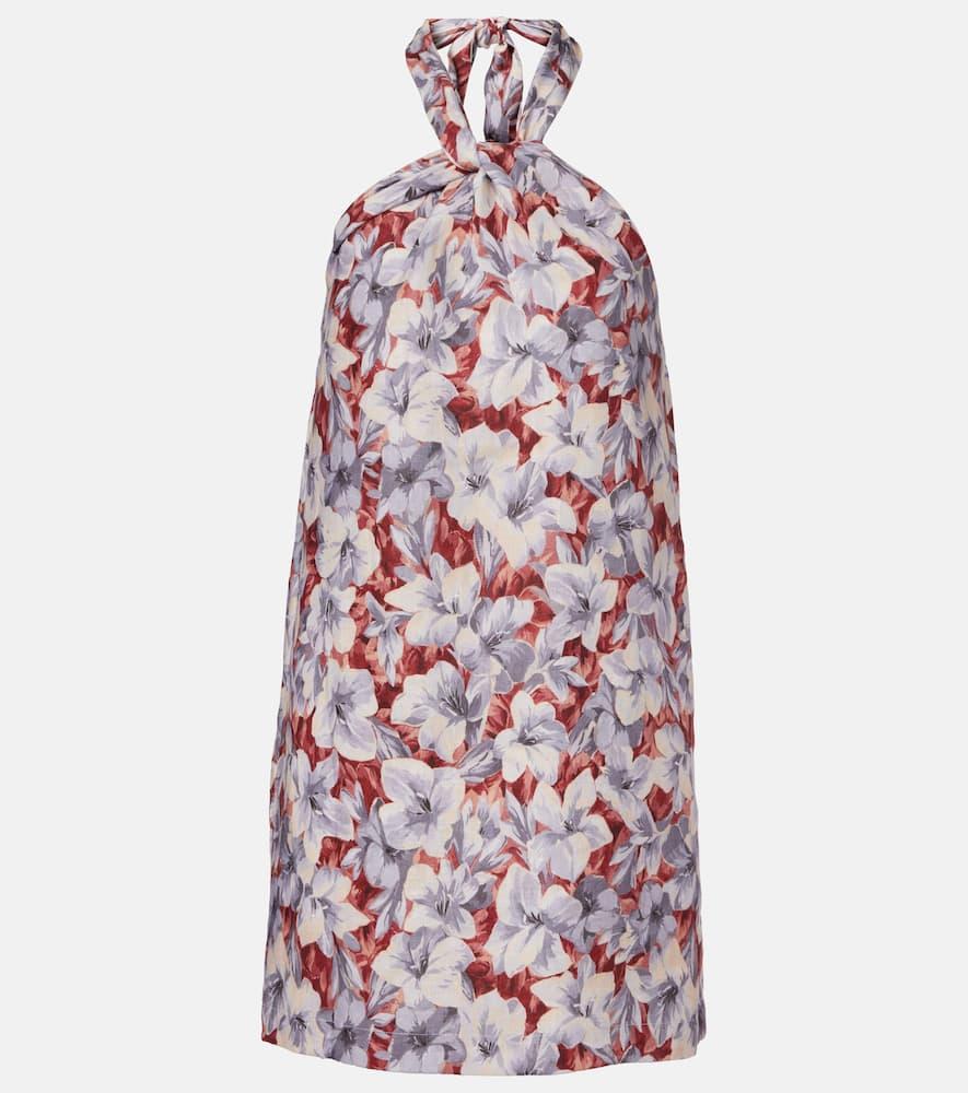 posse luna floral halterneck linen minidress