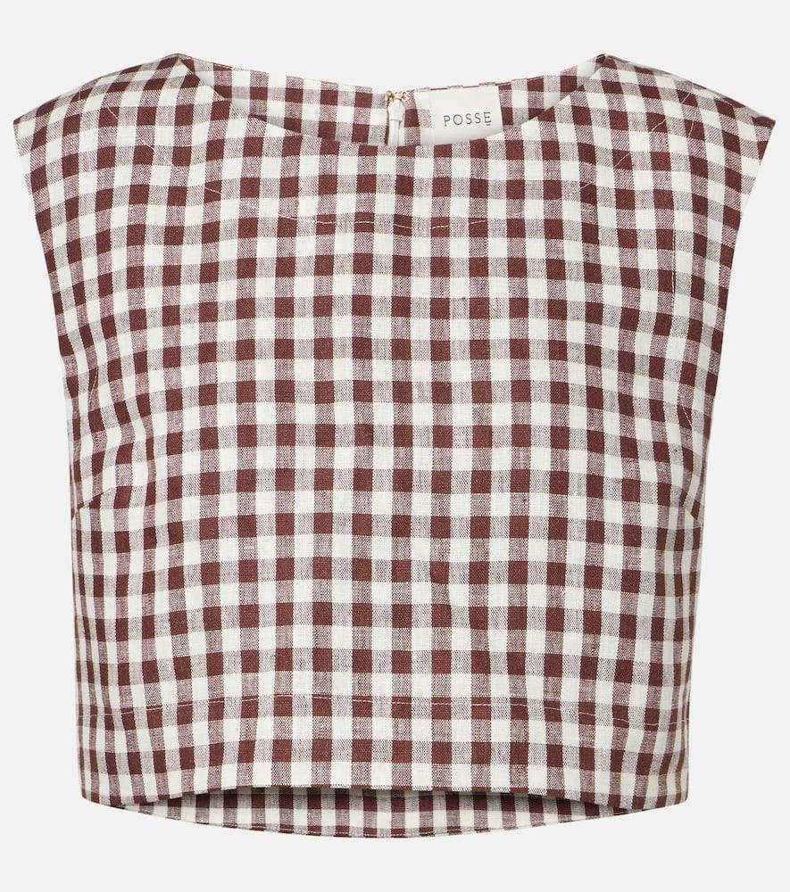 posse martina gingham linen crop top