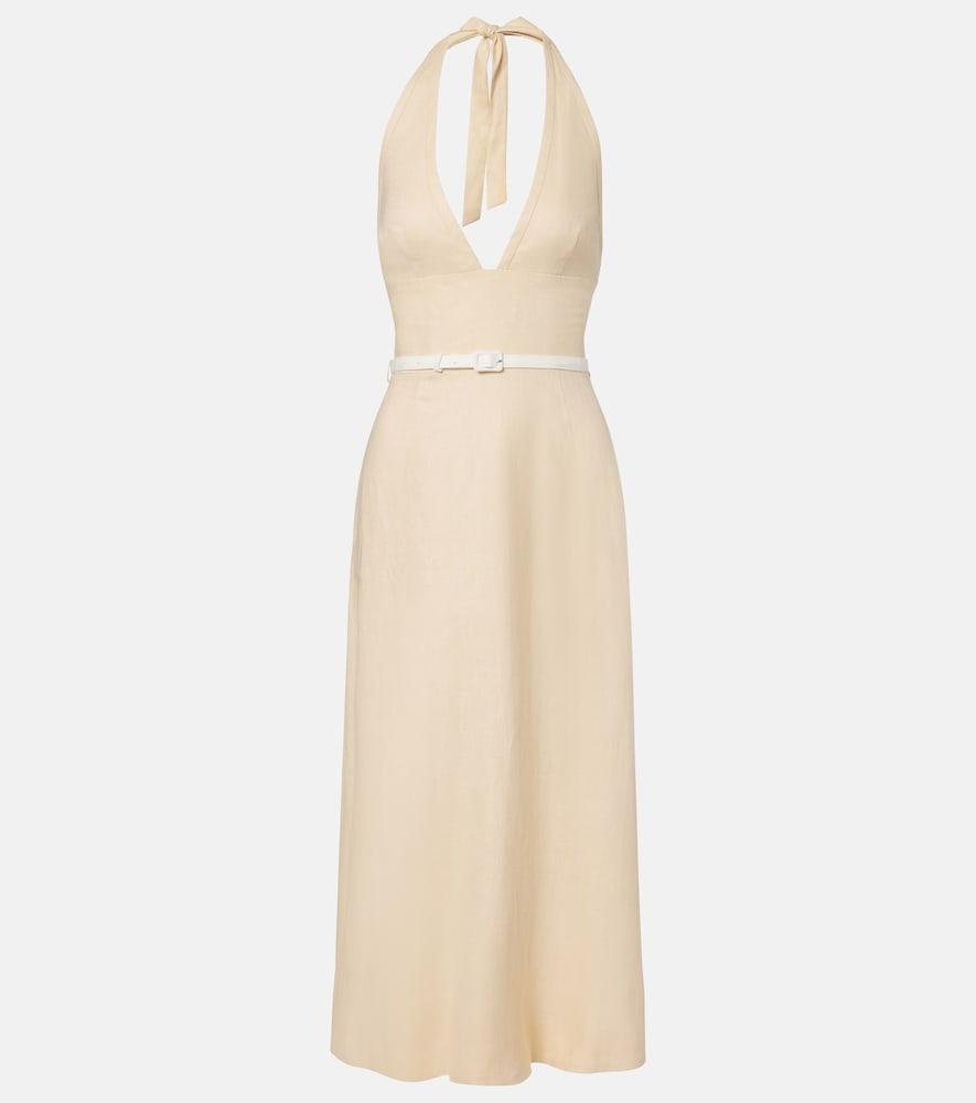 posse pamela halterneck linen midi dress