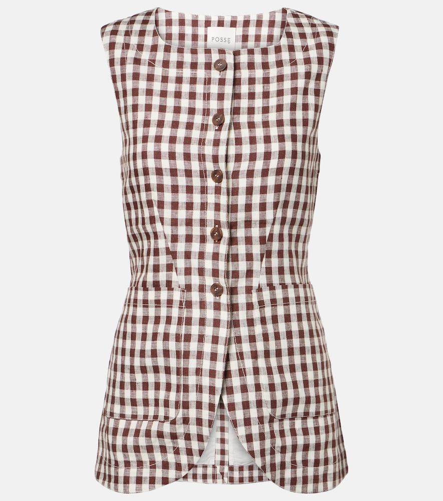 posse romeo gingham linen vest