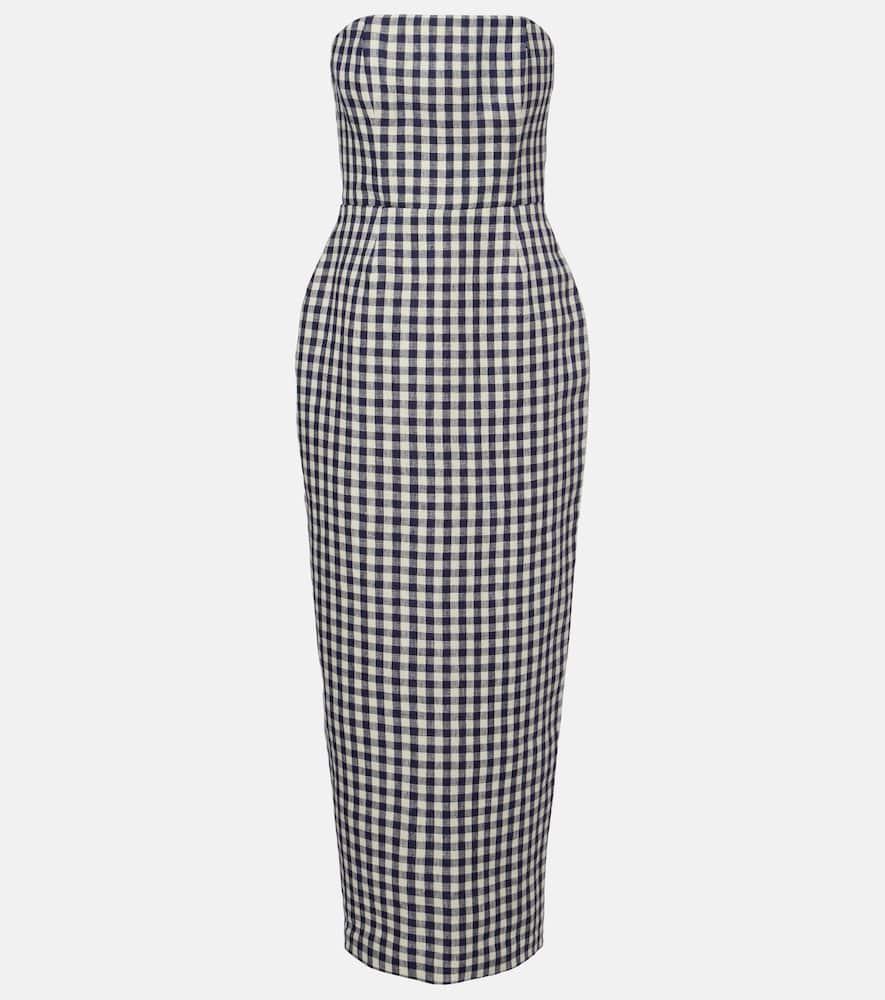 posse romeo gingham strapless linen maxi dress