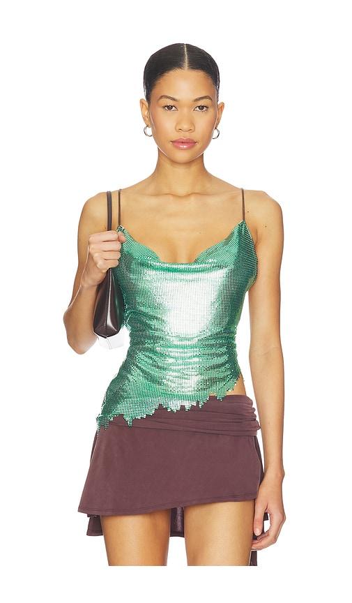 poster girl maya metallic chainmail top in green.