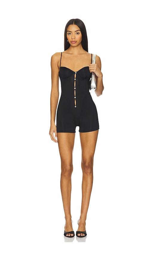 poster girl sheer gloss romper in black.