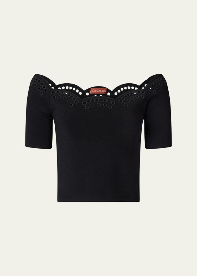 posy eyelet scallop off-shoulder top